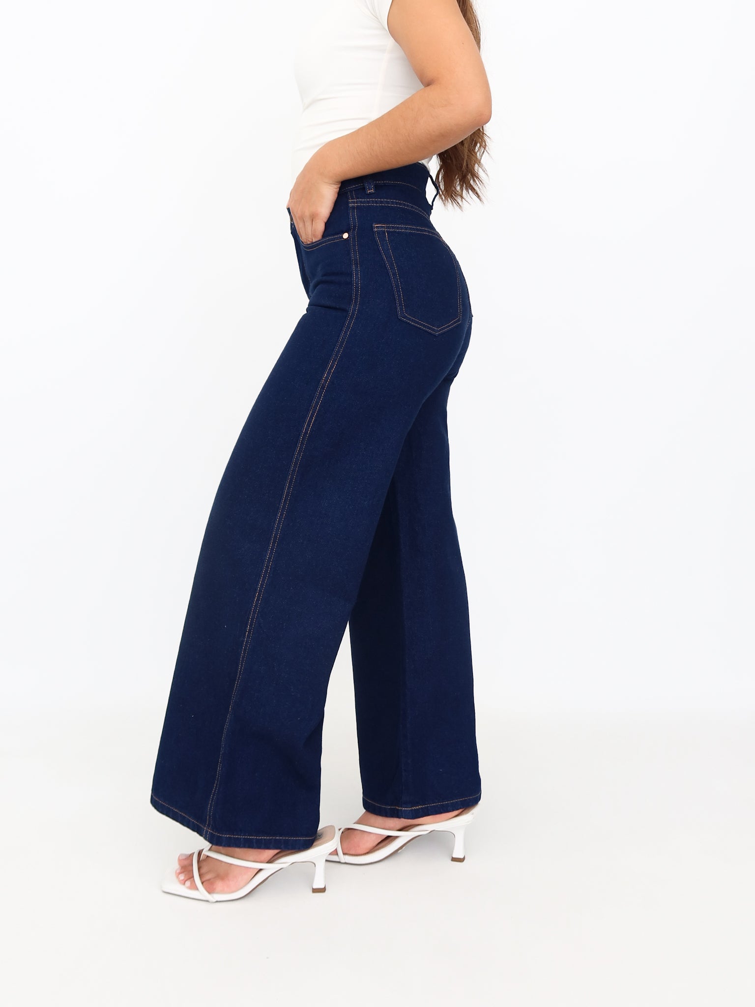 Mini wide leg jeans azul oscuro