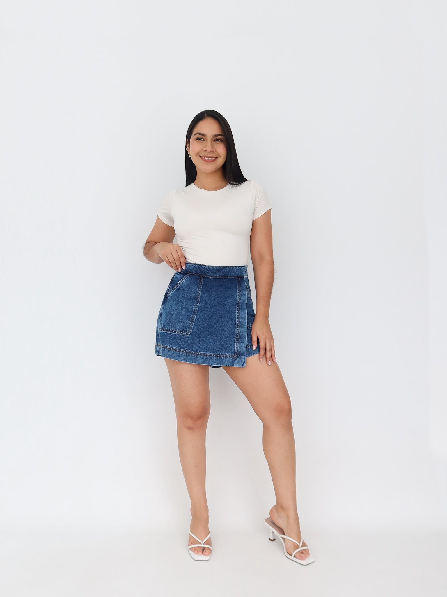 Falda short topacio azul jaspeado