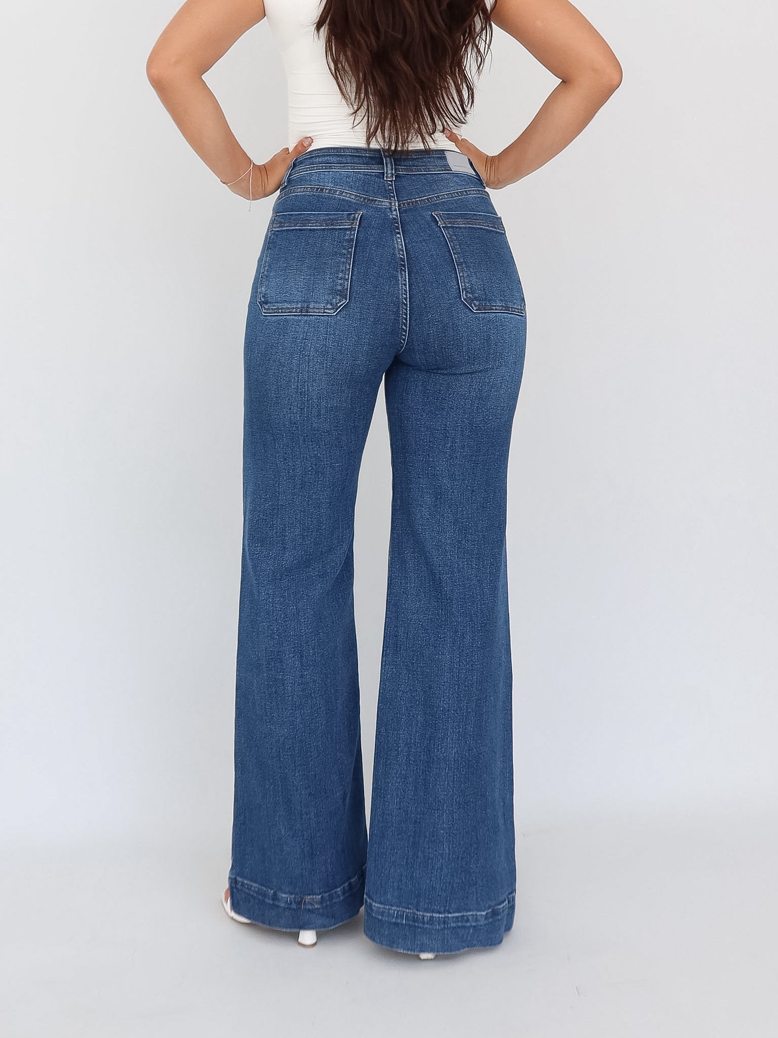 Wide leg long jeans stretch azul