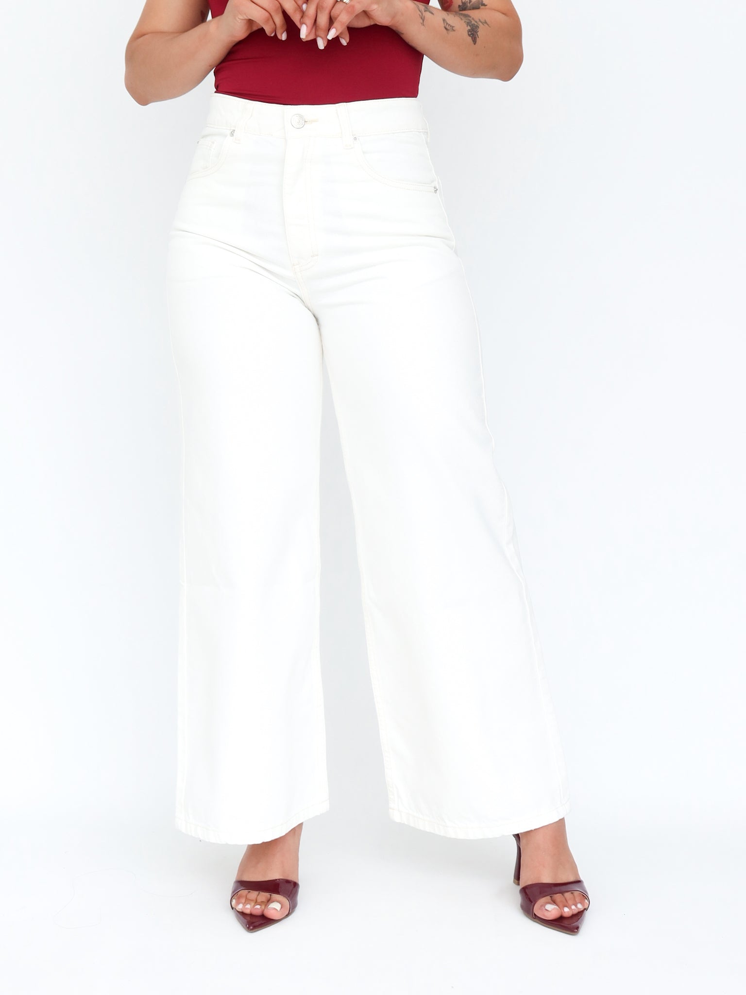 Mini wide leg jeans off white