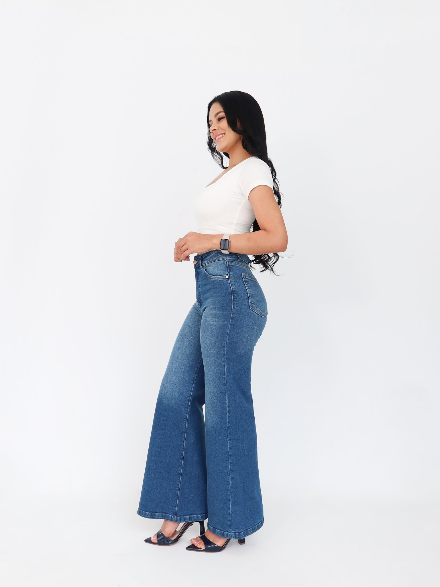 Wide flare regular jeans azul
