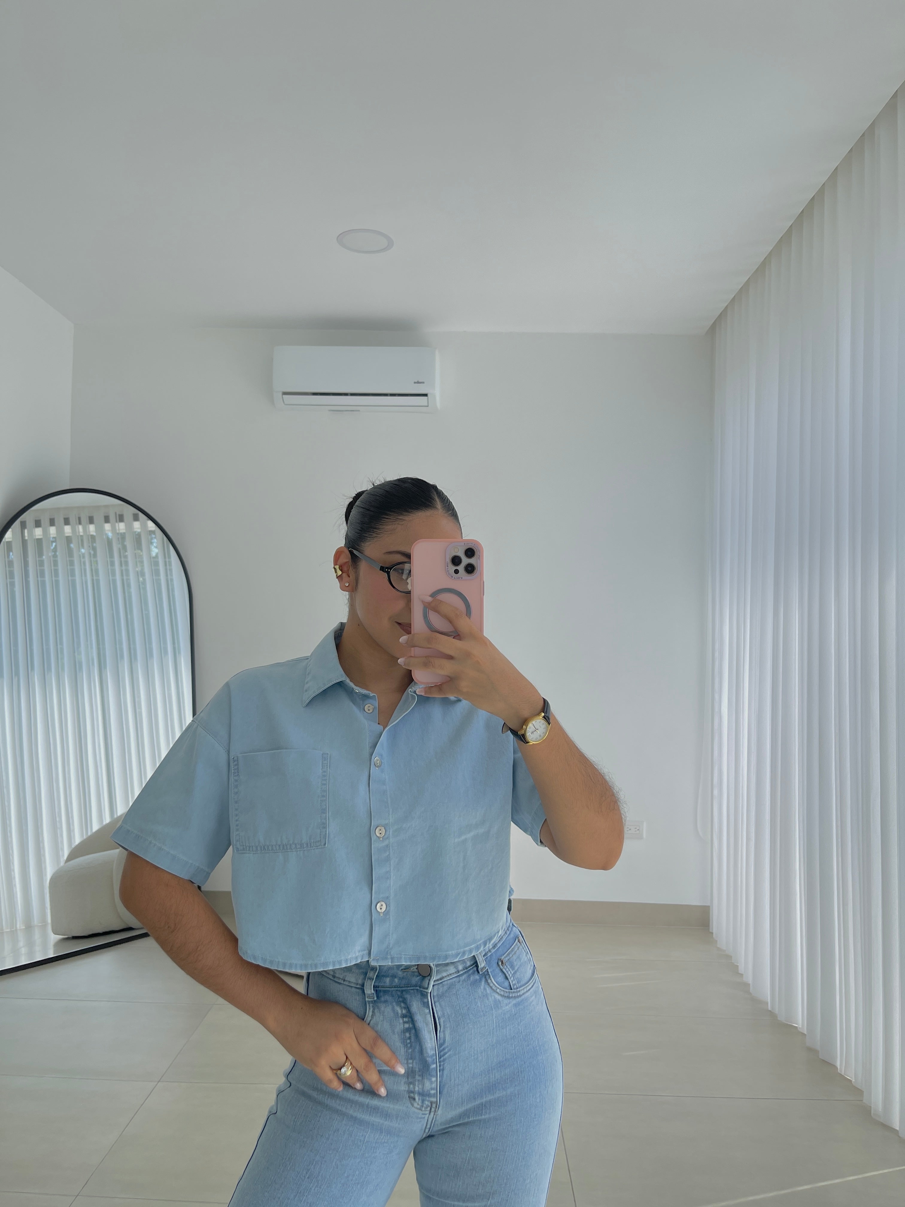 Cami Cropped denim liviano