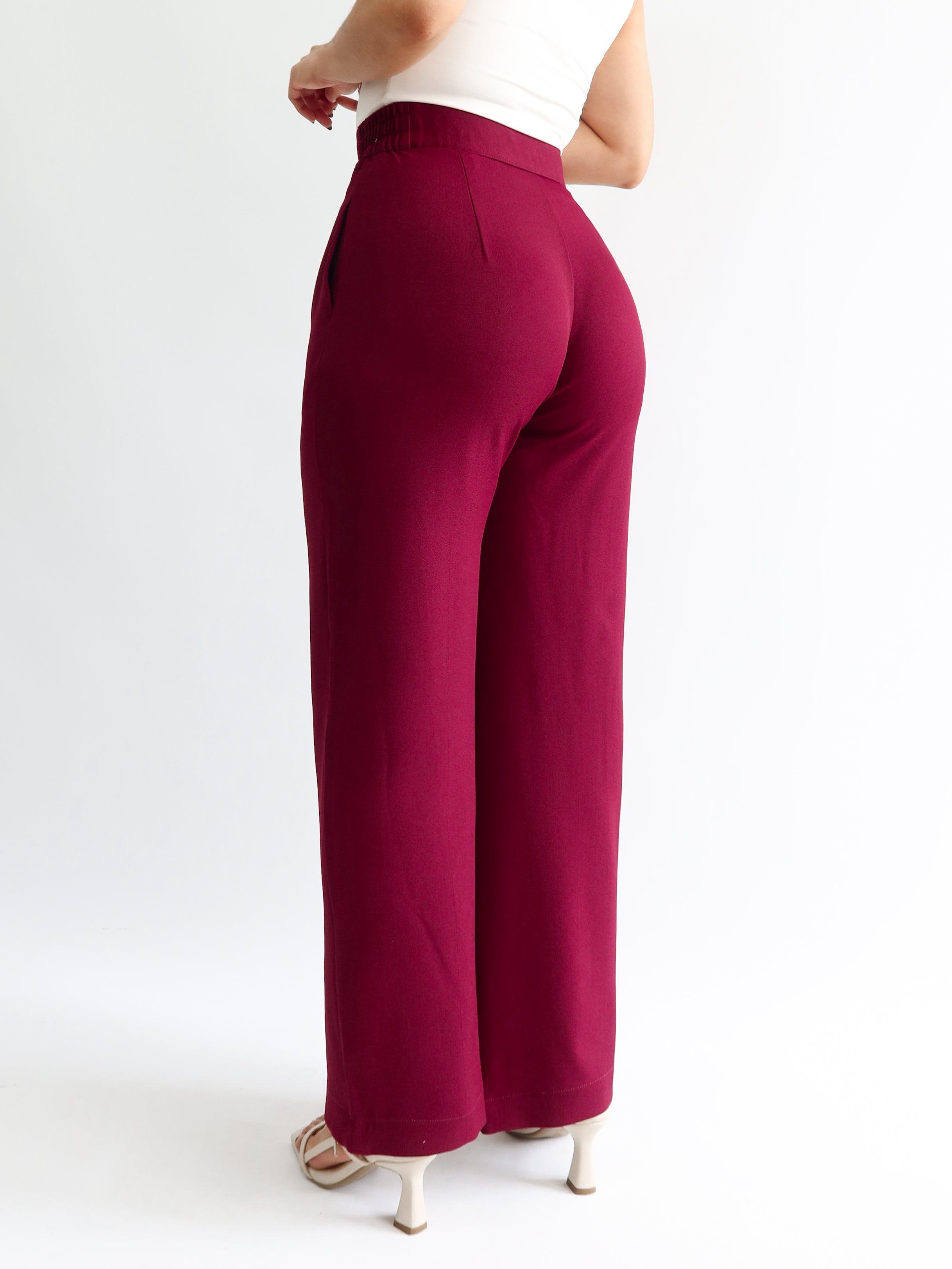Straight pants elástico midi vino