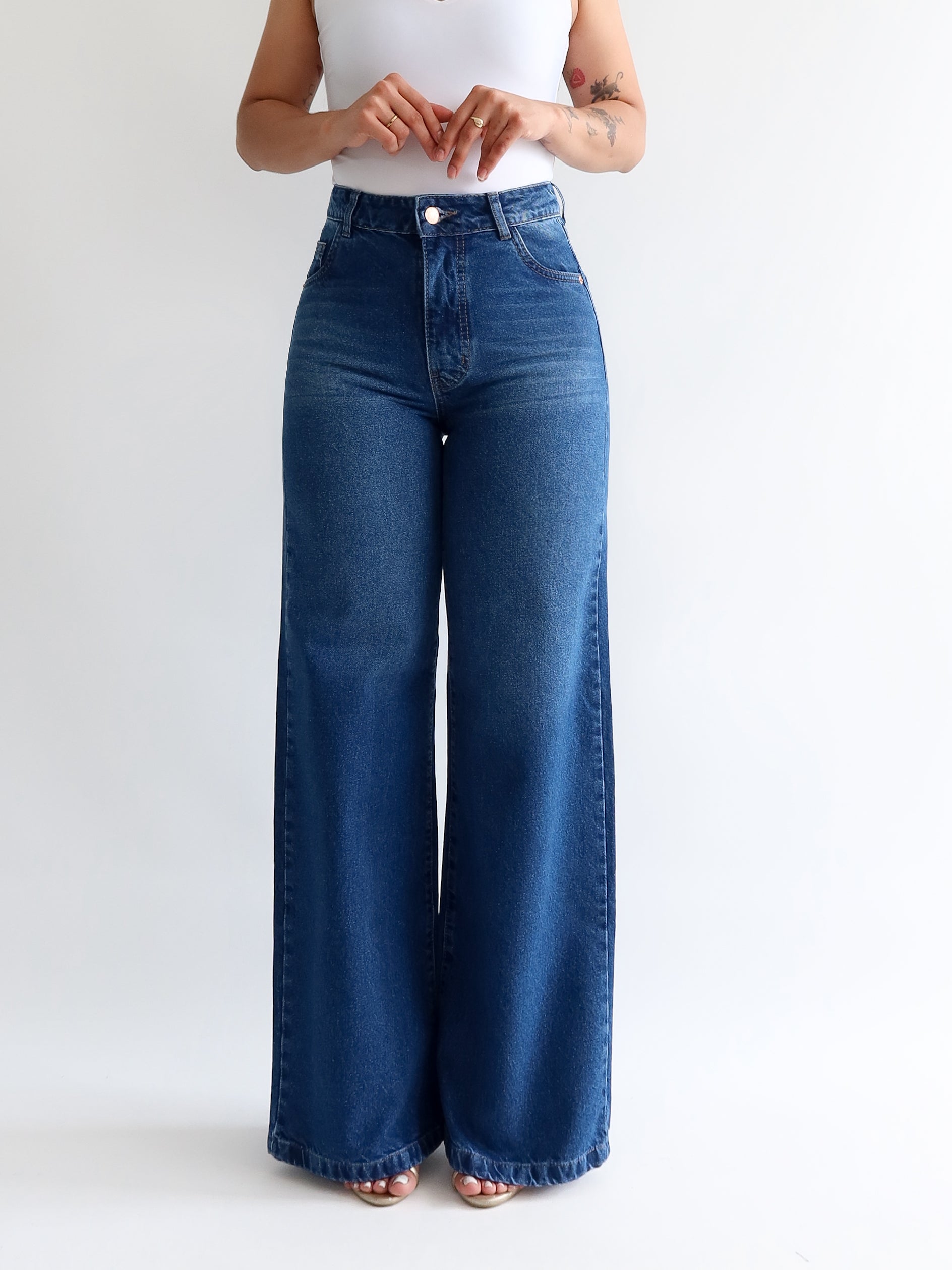 Wide leg jeans regular azul