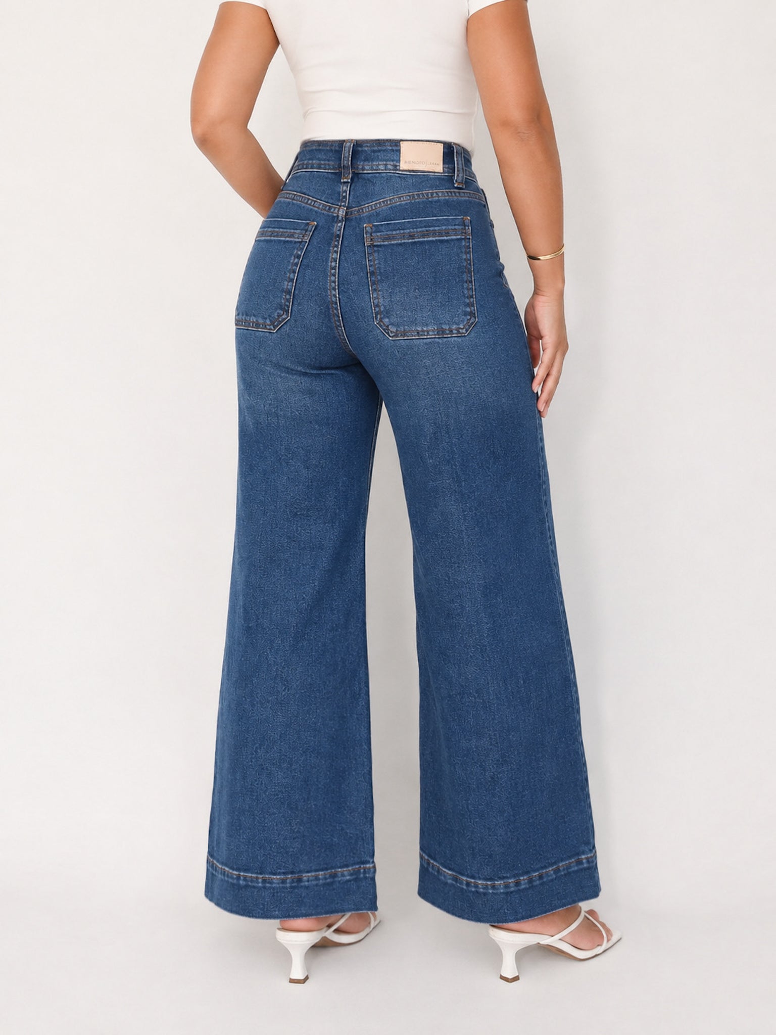 Mini wide leg jeans stretch azul