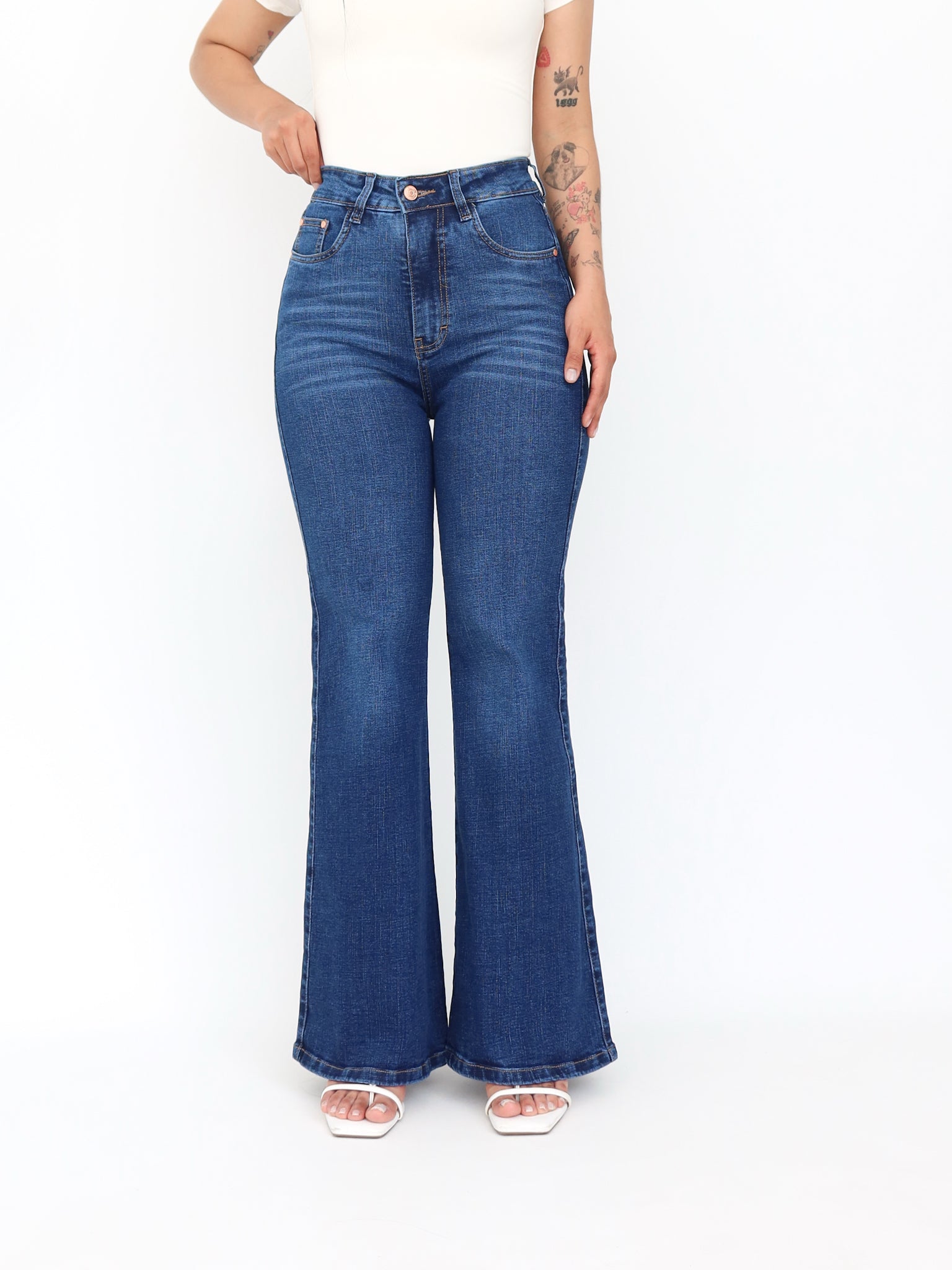 Flare regular jeans bigotes azul
