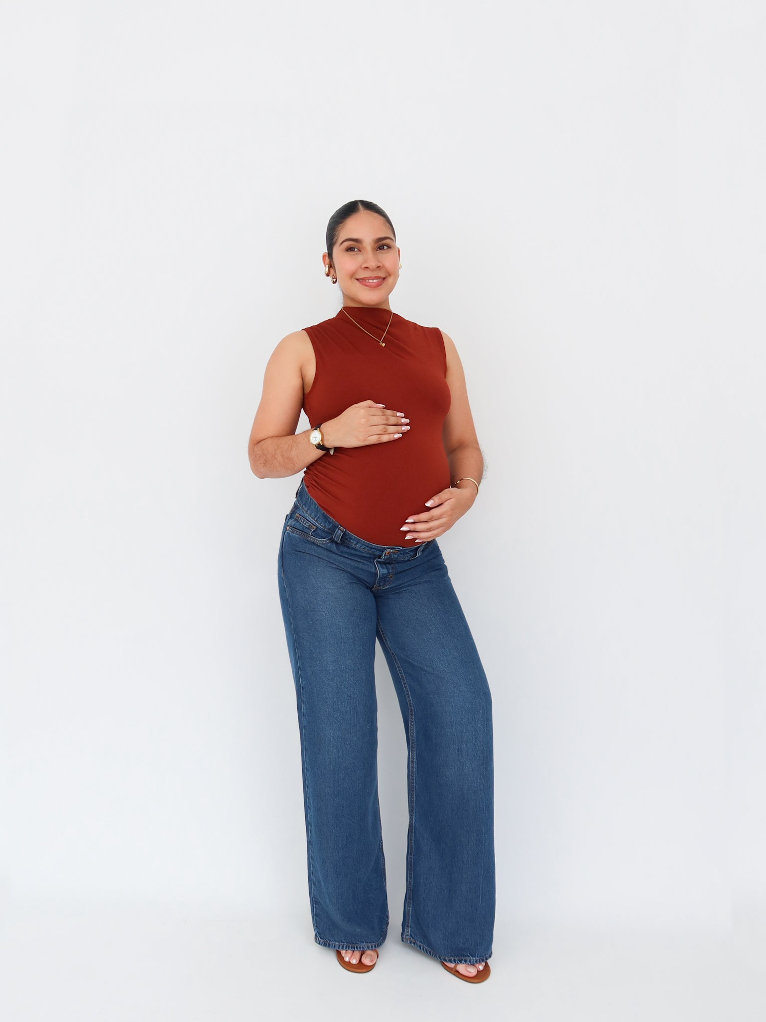 Wide leg jeans liviano regular tiro bajo y elástico azul