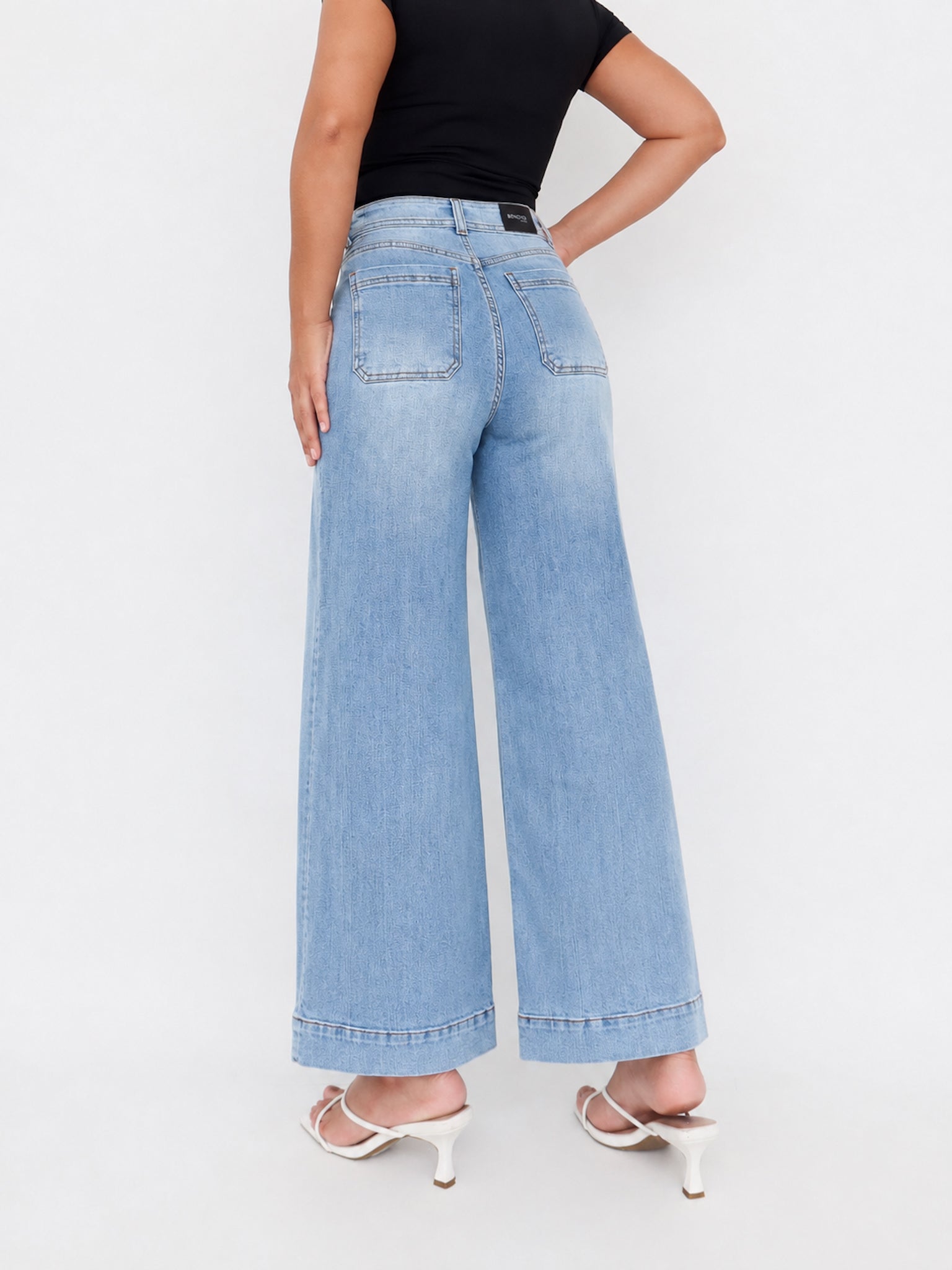 Mini wide leg jeans stretch azul claro
