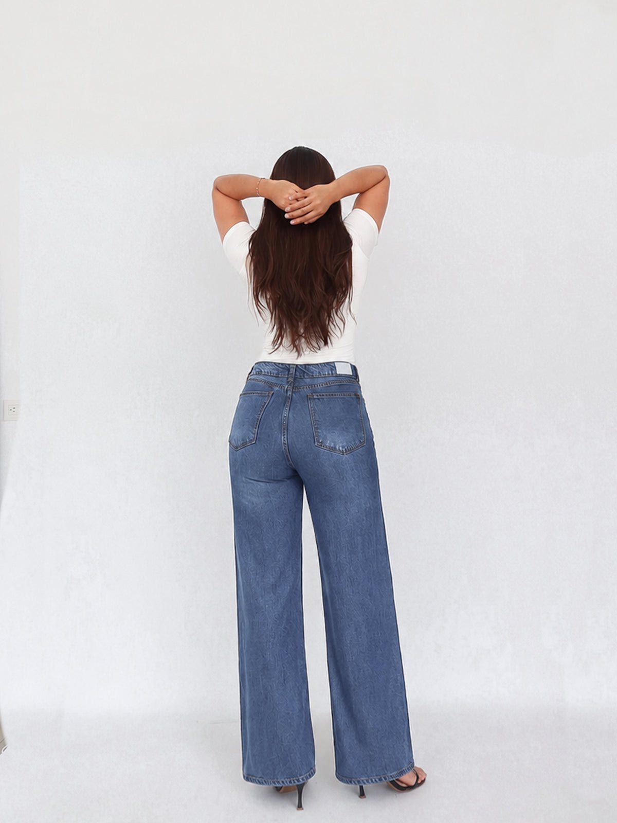 Wide leg long jeans liviano azul medio