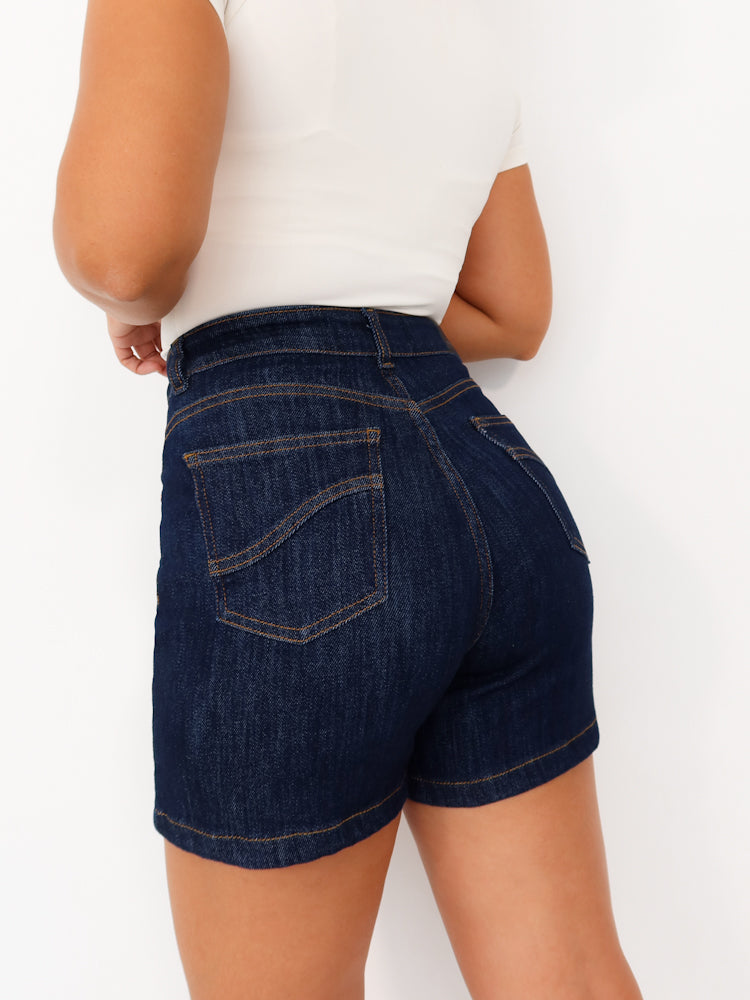 Short tiro alto jeans azul oscuro