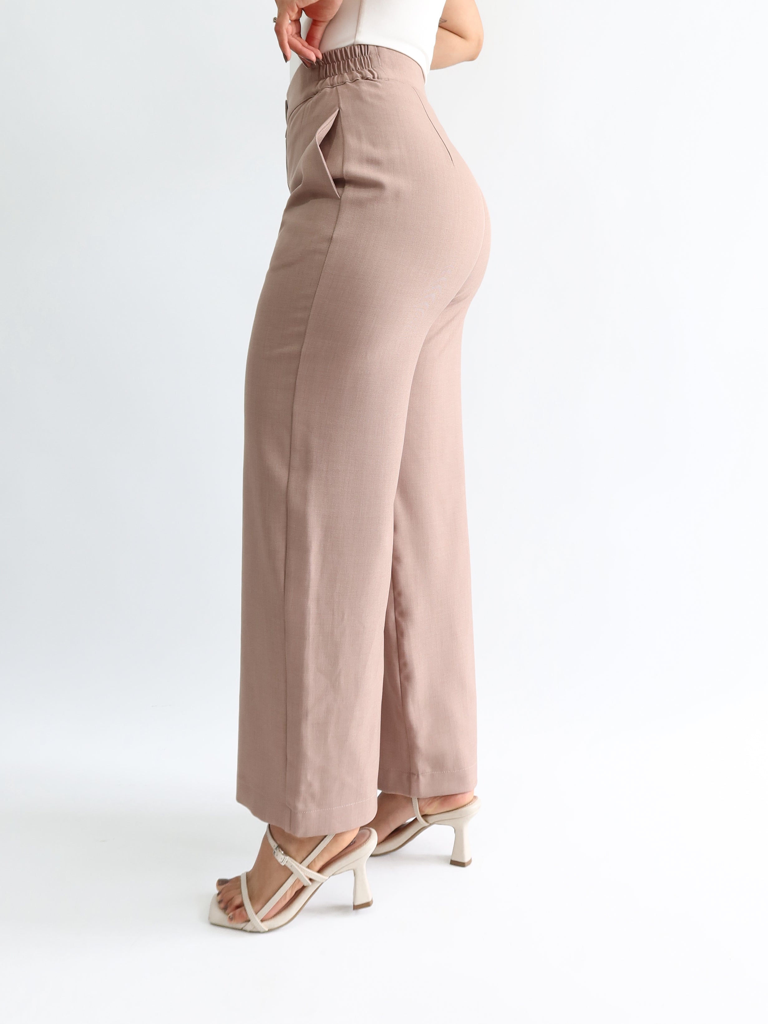 Straight pants elástico midi taupe