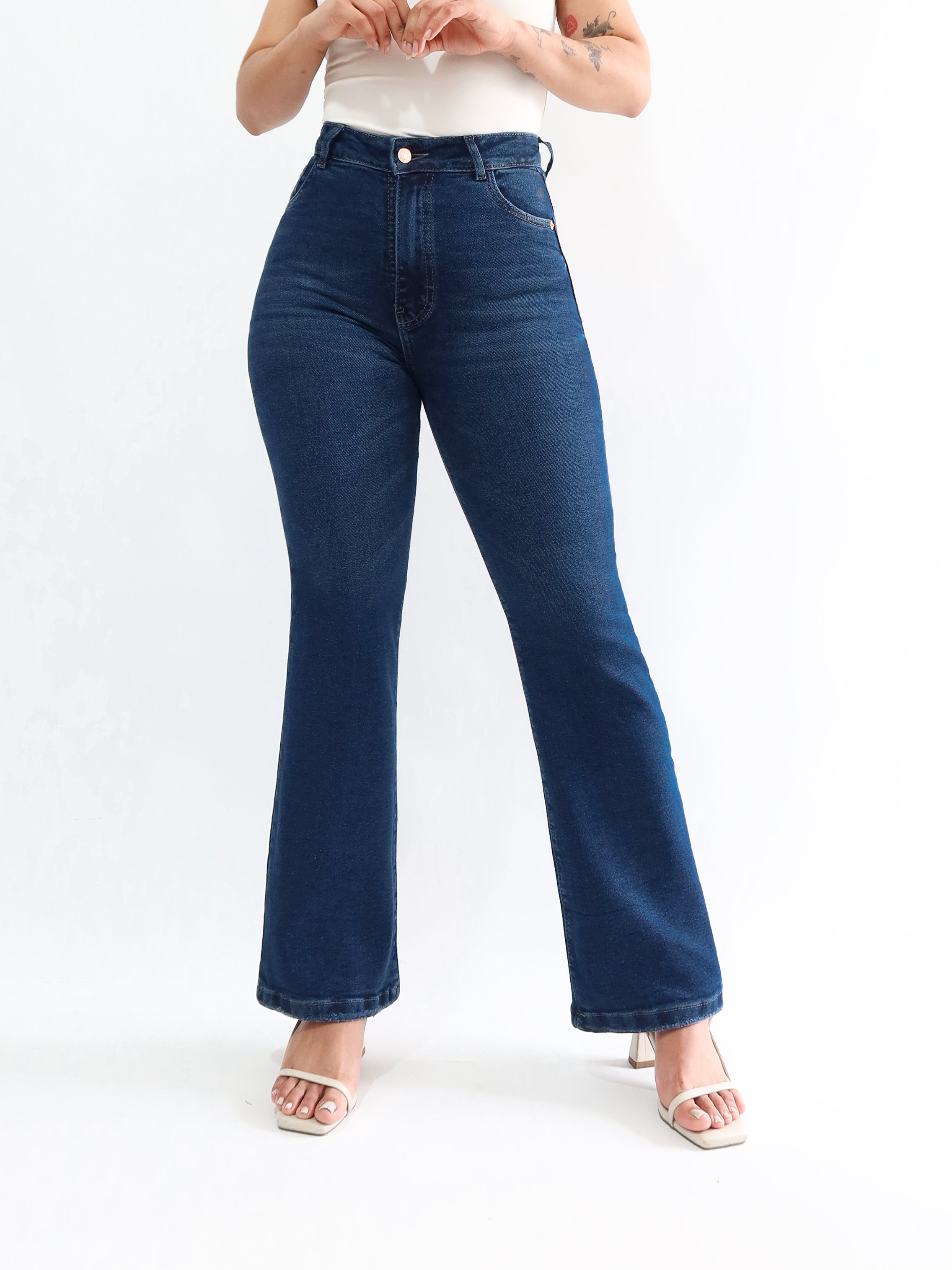 Mini bootcut jeans líneas cruzadas azul