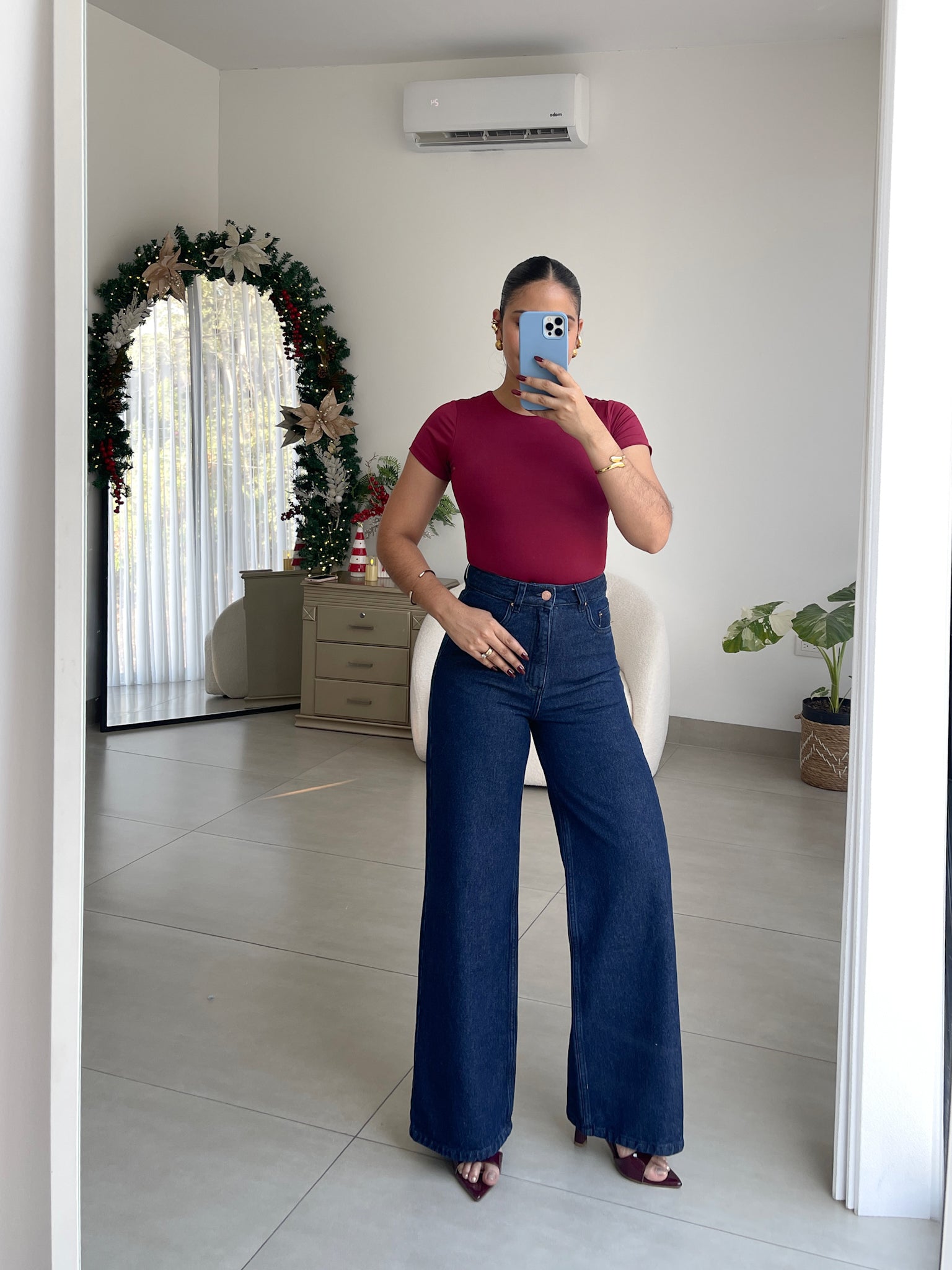 Wide leg regular jeans azul oscuro
