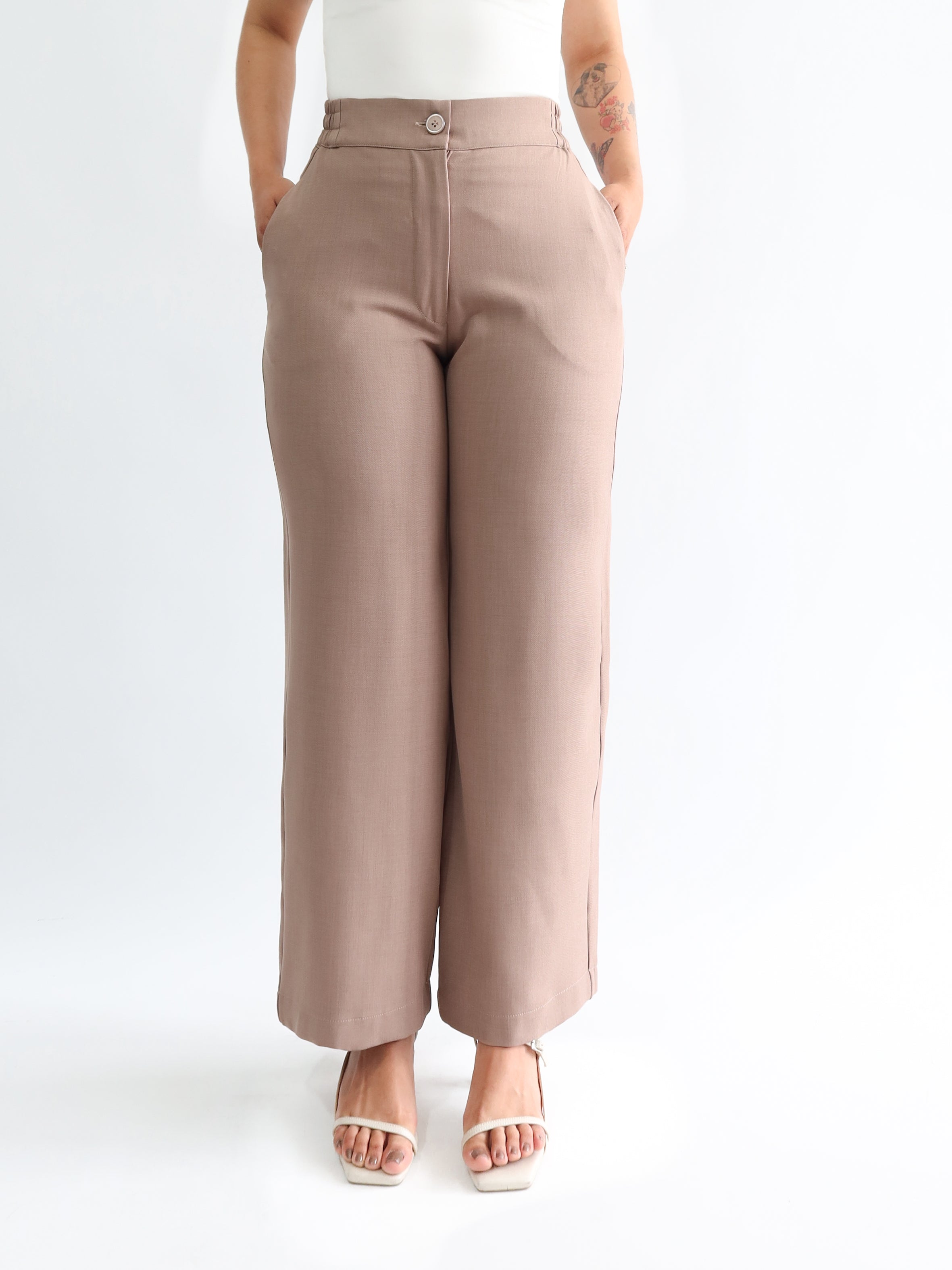 Straight pants elástico midi taupe