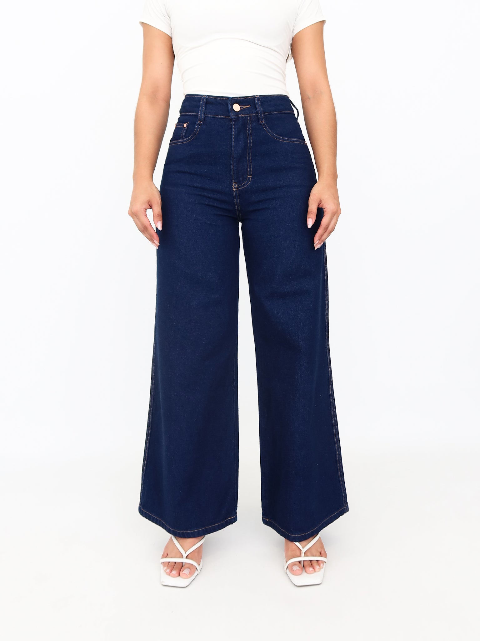Mini wide leg jeans azul oscuro