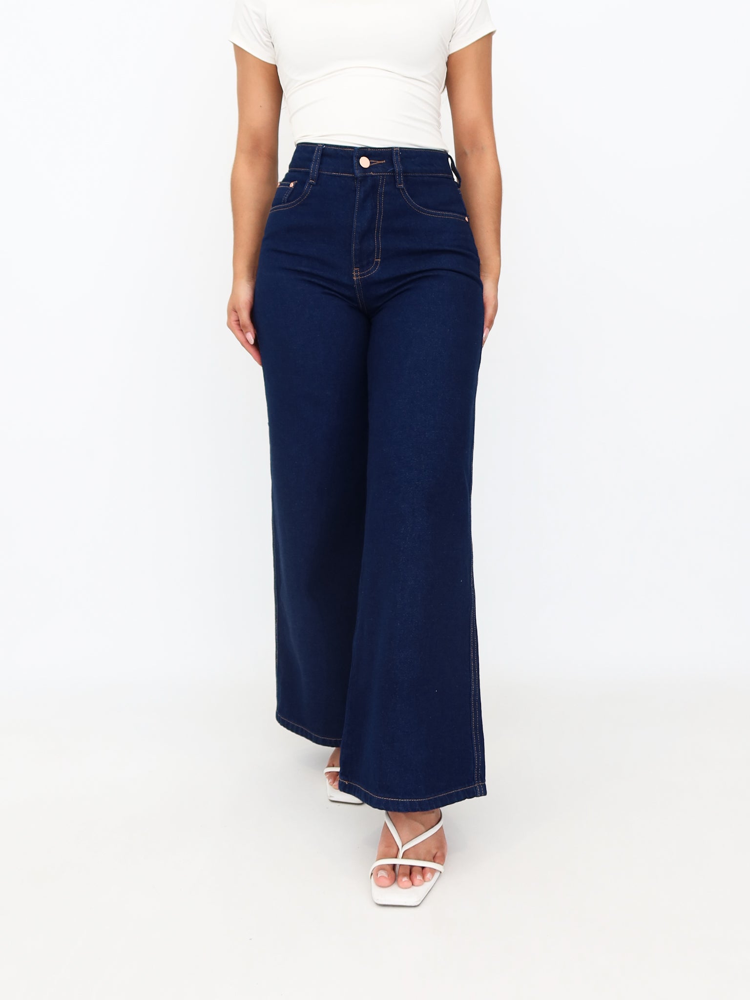 Mini wide leg jeans azul oscuro