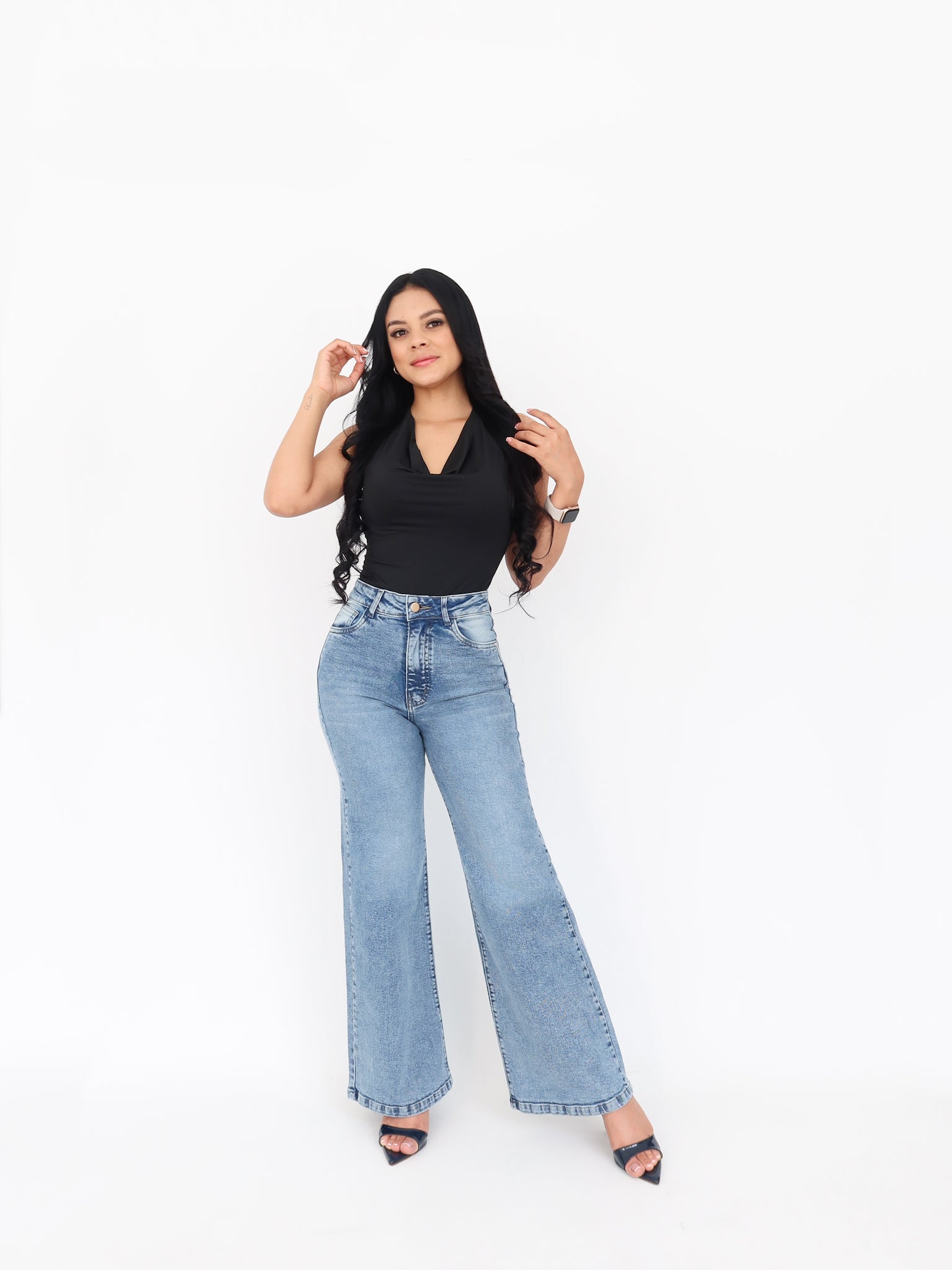 Wide flare regular jeans azul frosted