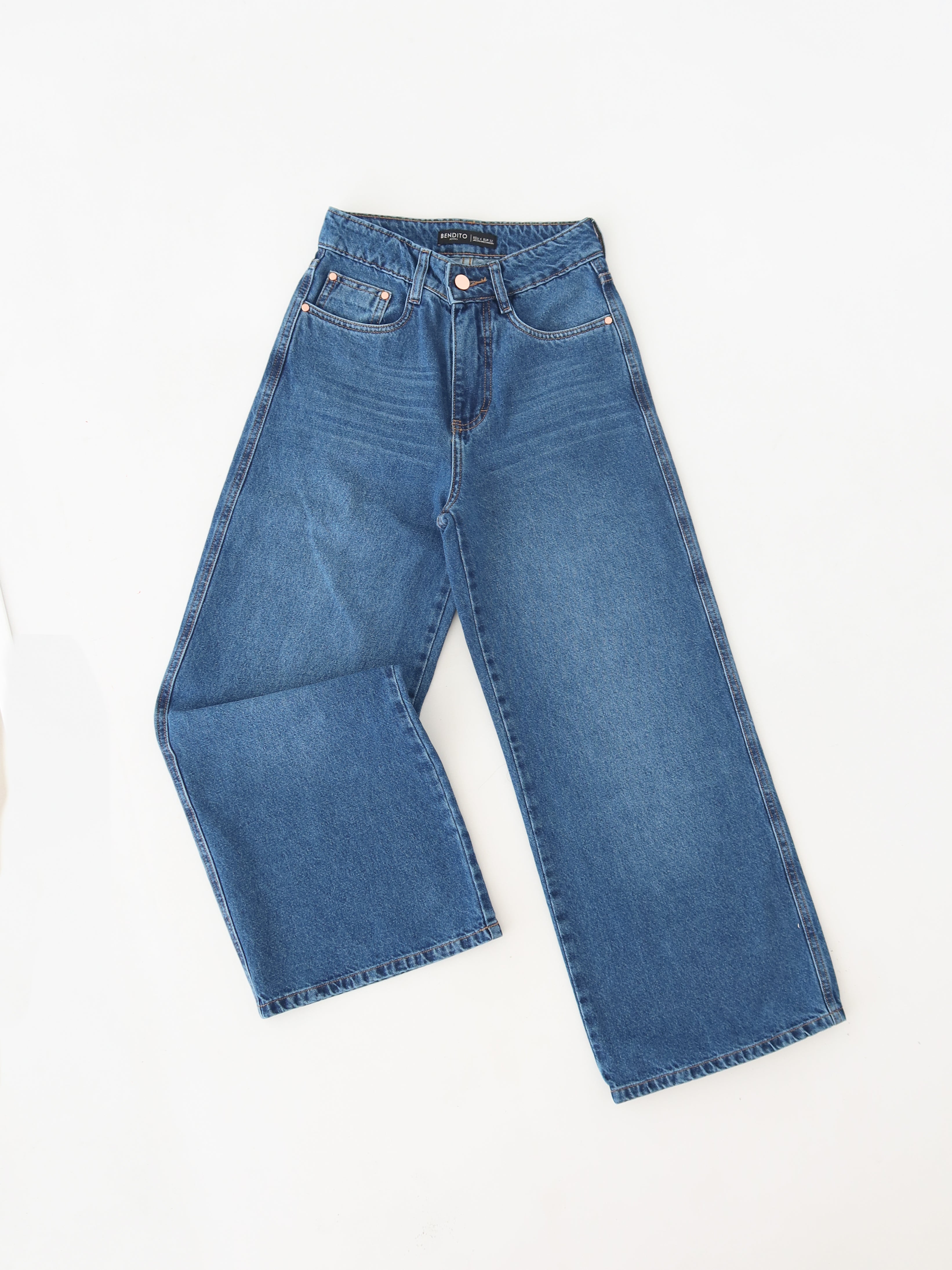 Mini wide leg jeans azul medio
