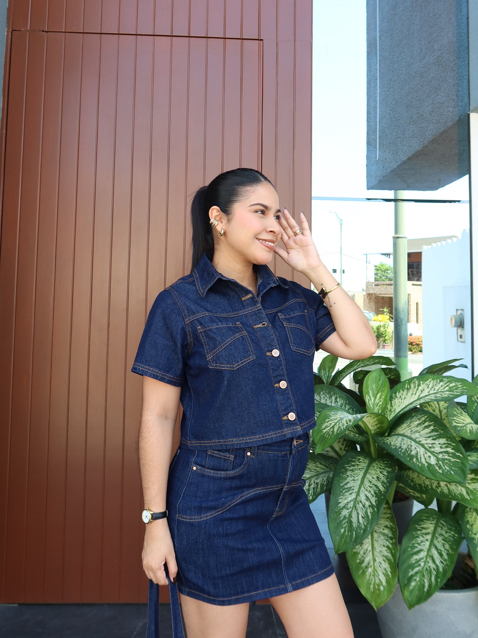 Cami Cropped denim azul oscuro