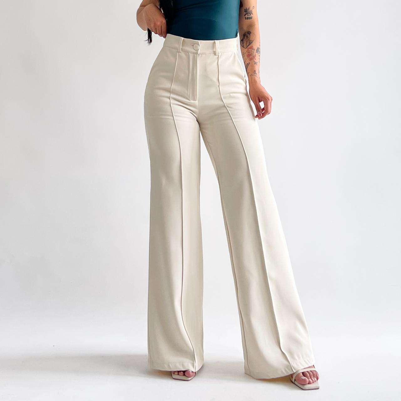 Pantalon wide leg beige