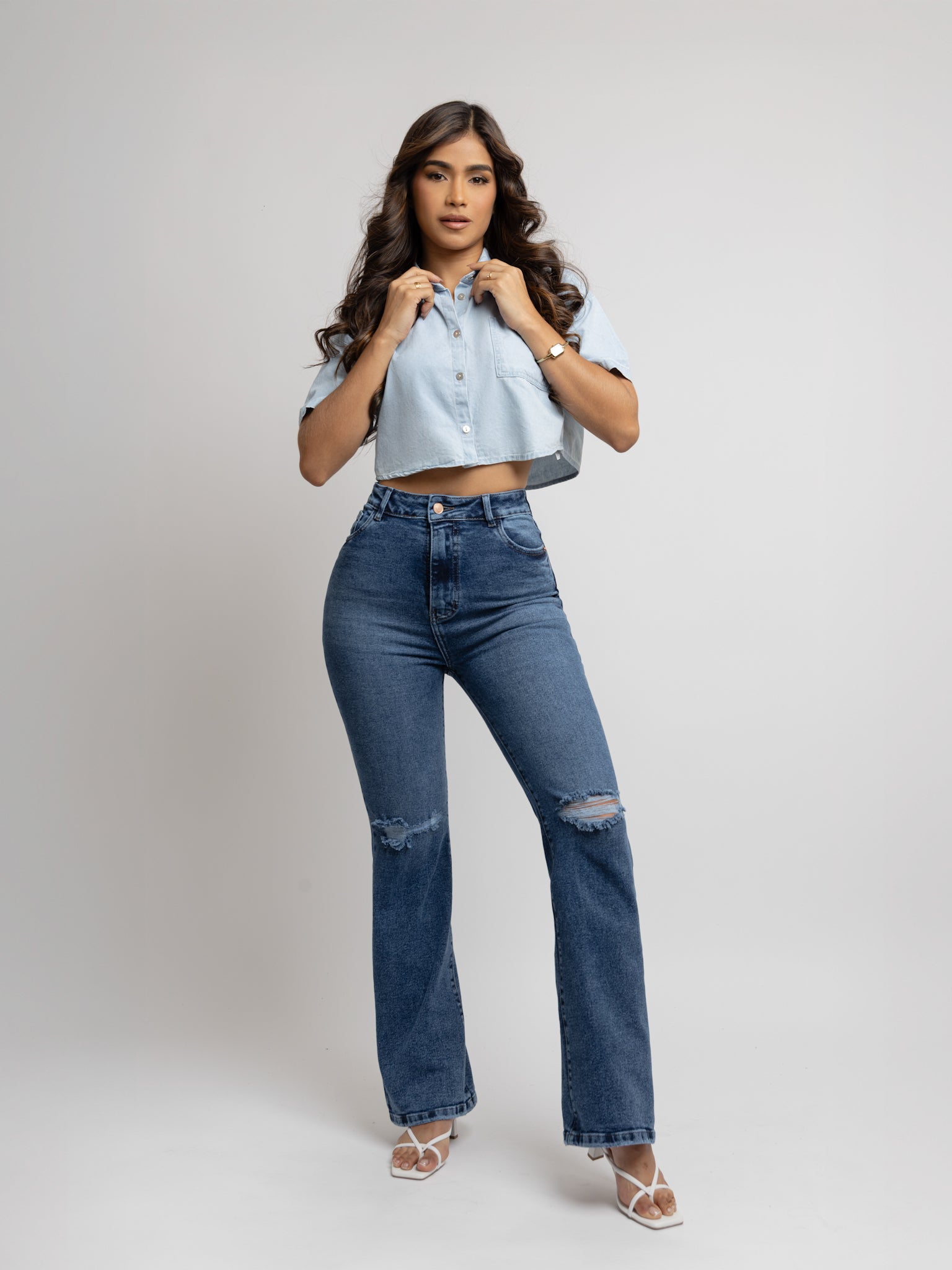 Boot cut long destroyed azul